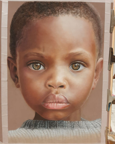 Niño Africa Pastel Papel Retrato