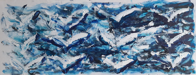 Cuentos del mar: Las ballenas o las aves. Acrylic Canvas Landscaping