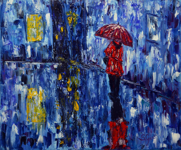 LLuvia en la noche. Oil Canvas Landscaping