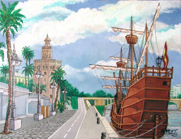 La nao ´Victoria´ Muelle de Sevilla Oil Canvas Landscaping