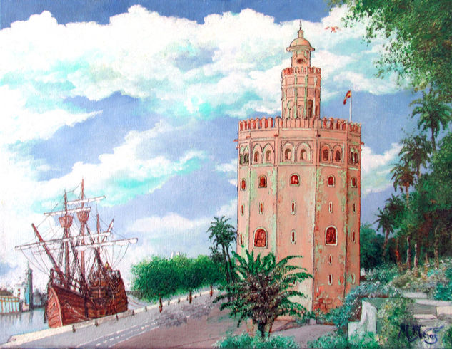 La nao ´Victoria´ Torre del Oro Oil Canvas Landscaping