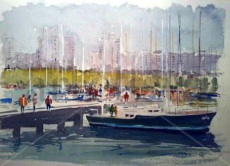 Puerto del Buceo - Montevideo _ Uruguay Watercolour Paper Marine Painting