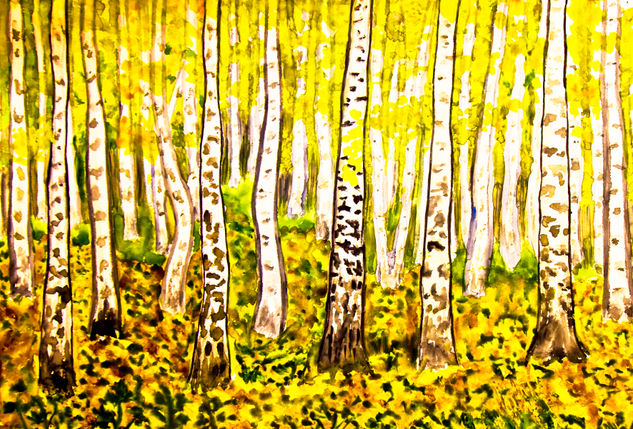 Birch forest in autumn Acuarela Papel Paisaje