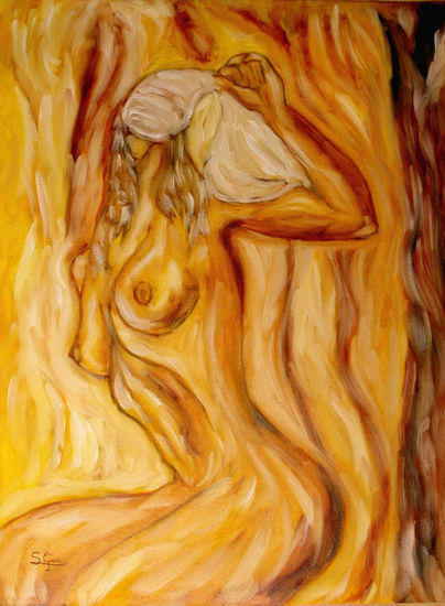 Figura dorada. Oil Canvas Figure Painting