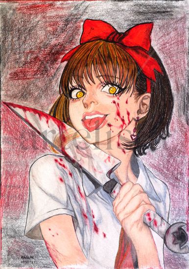 chica manga con cuchillo Pencil (coloured) Paper Figure Painting