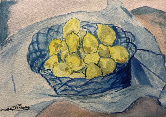 Cesta de limones Watercolour Paper Still Life Paintings