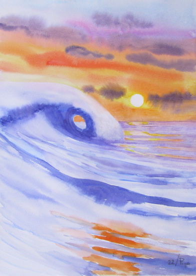 Ola en el amanecer Watercolour Paper Marine Painting