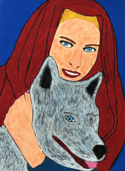 LA CHICA Y EL LOBO Pastel Cartulina Retrato