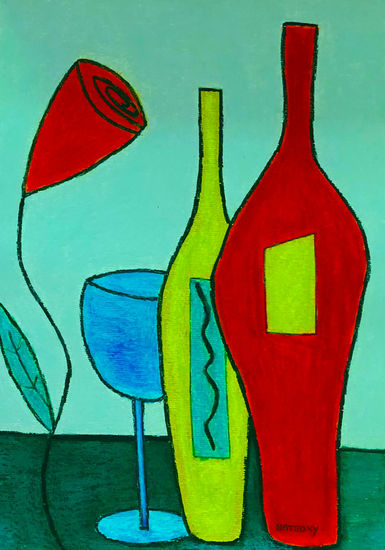 DOS BOTELLAS Pastel Card Still Life Paintings