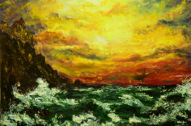 Atardecer en el mar Oil Canvas Marine Painting