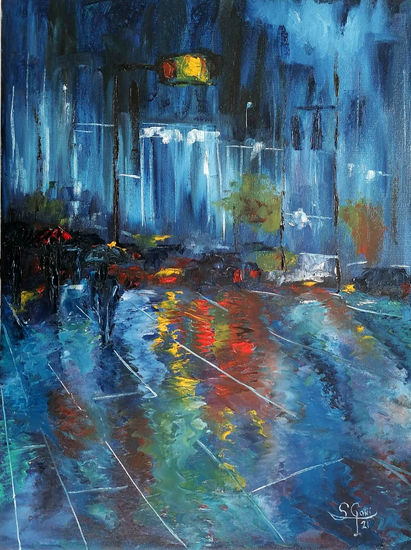 Ciudad nocturna Oil Canvas Figure Painting