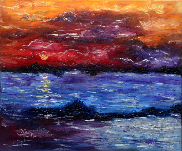 Rojo amanecer Oil Canvas Landscaping