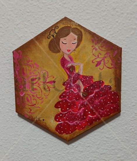 FLAMENQUITA NIÑA CON CASTAÑUELAS Acrylic Canvas Figure Painting