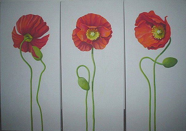 Tres amapolas Oil Canvas Floral Painting