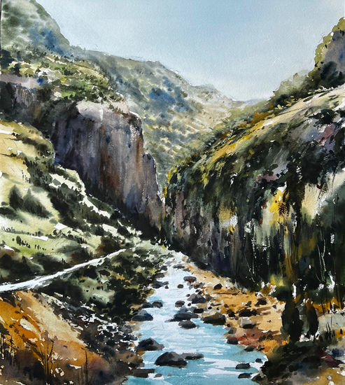 rio cares en poncebos asturias Watercolour Paper Landscaping