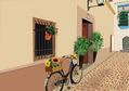 calle con bicicleta y girasoles