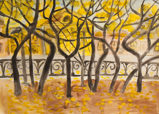 Autumn boulevard Watercolour Paper Landscaping