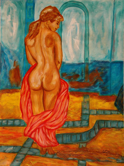 La habitacion azul. Oil Canvas Nude Paintings