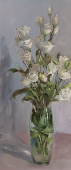 'White roses' Oil Canvas Floral Painting