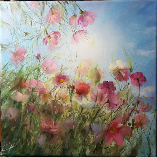 'Small cosmos' Oil Canvas Floral Painting