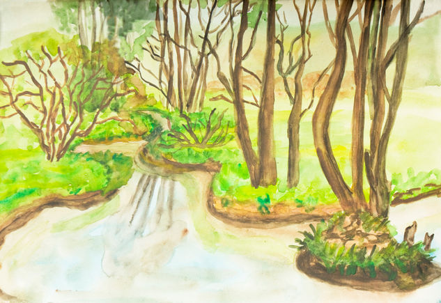 Trees near river Watercolour Paper Landscaping