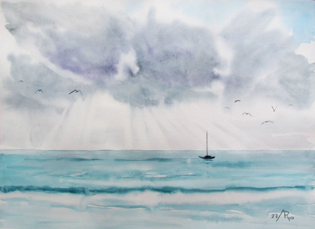 Nubes sobre el mar Watercolour Paper Marine Painting