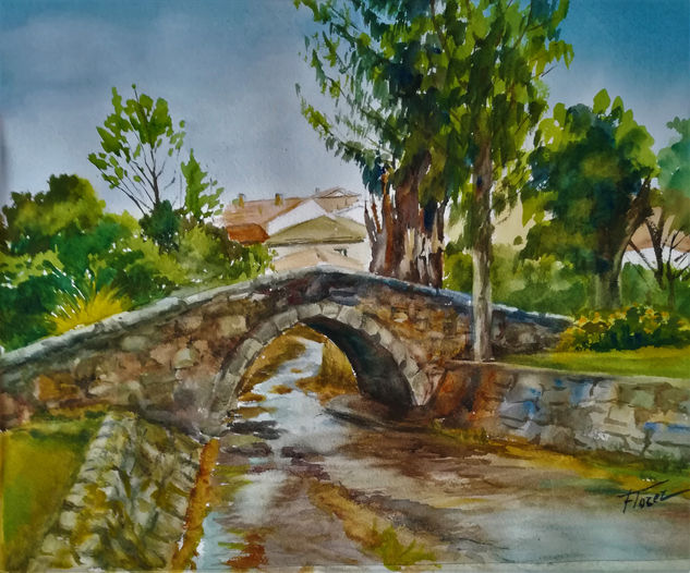 Puente Romano Acuarela Papel Paisaje