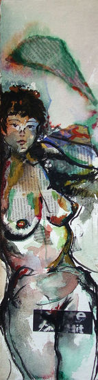 vertical con figura Mixed media Paper Figure Painting