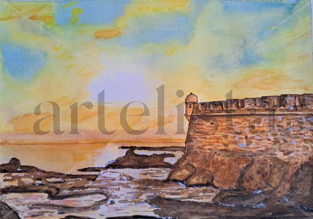 Castillo de Santa Catalina, La Caleta, Cádiz Watercolour Paper Marine Painting