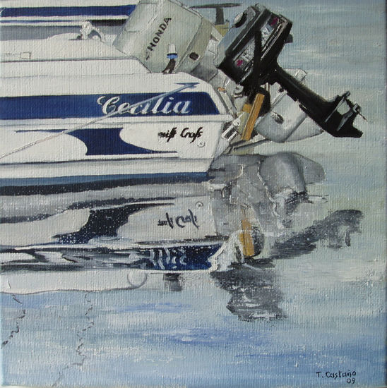 Atraque en Raos- Santander Oil Canvas Marine Painting