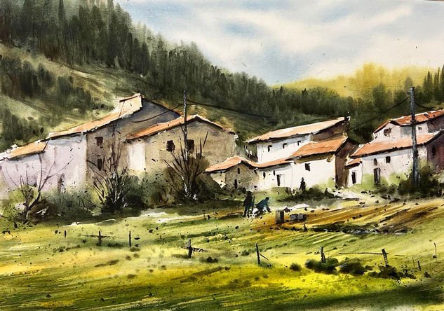 aldea en villaviciosa Watercolour Paper Landscaping