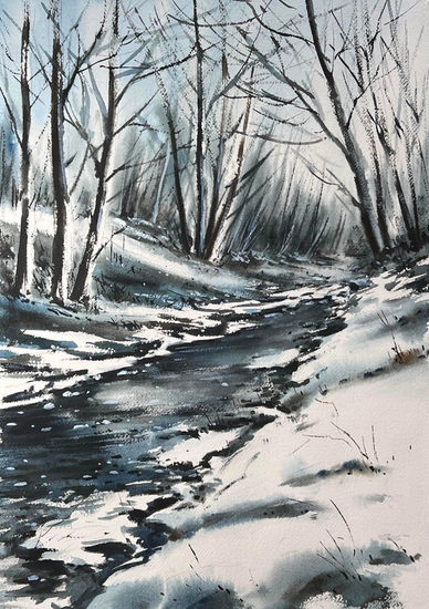 rio con nieve Watercolour Paper Landscaping