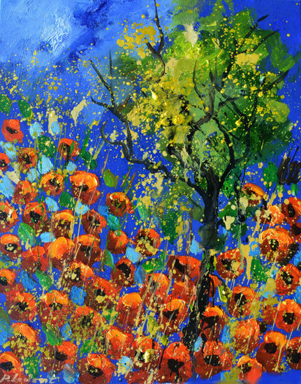 A tree amid poppies Oil Canvas Landscaping