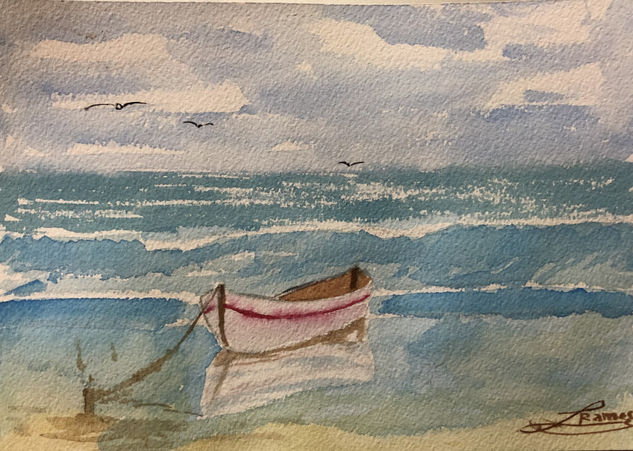 Barca varada Watercolour Paper Marine Painting