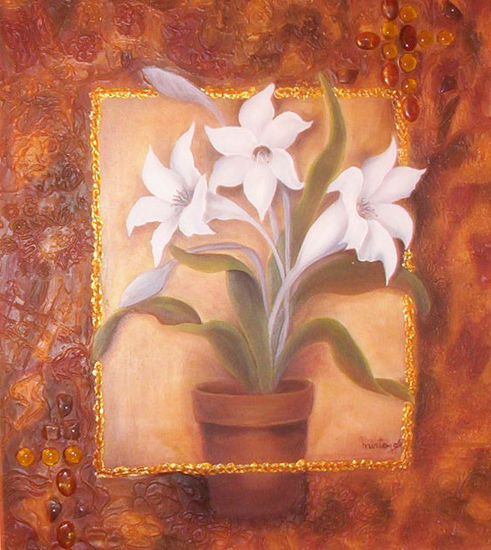 Flores blancas Oil Panel Floral Painting