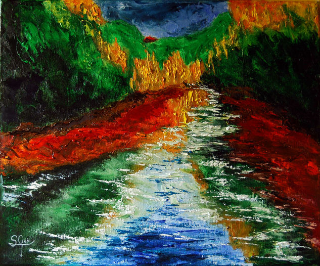 Otoño en el rio Oil Canvas Landscaping