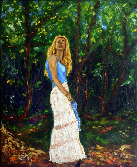 Escuchando la naturaleza Oil Canvas Figure Painting