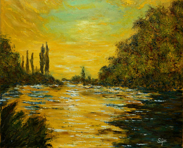 Rio Ason atardeciendo Oil Canvas Landscaping