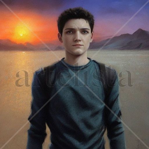 young man, sunset 