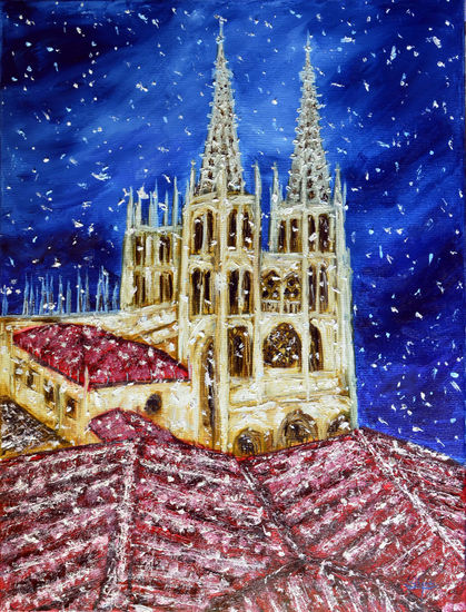 Catedral de Burgos nevando Óleo Lienzo Paisaje