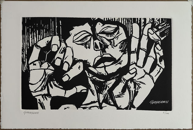 OSWALDO GUAYASAMIN - EL GRITO Woodcut