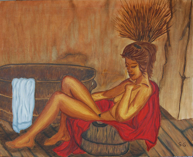 En la bañera. Oil Canvas Nude Paintings