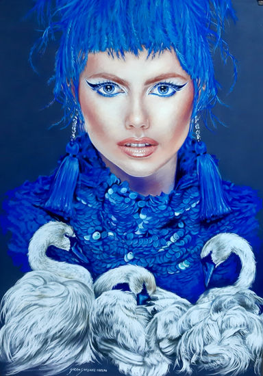 Cisne Azul Pastel Paper Portrait