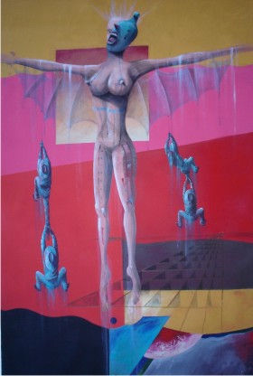 mujer con peso elevandose Acrylic Canvas Figure Painting