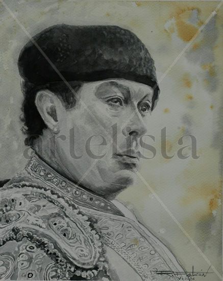 Retrato Curro Romero Acuarela Papel Figura