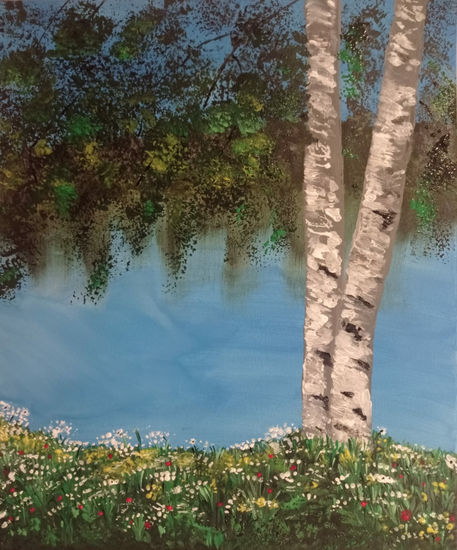 MIRANDO AL LAGO Acrylic Canvas Landscaping