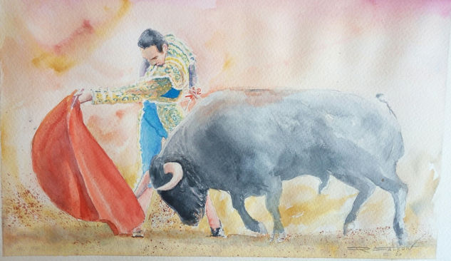 De pecho el Cid. Watercolour Paper Figure Painting