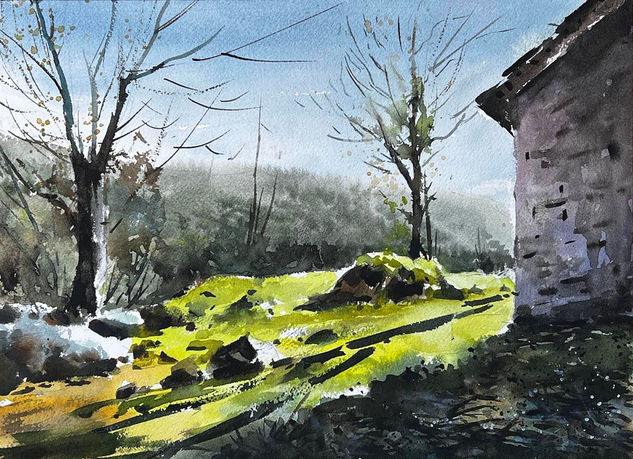 contraluz en arangas de cabrales Watercolour Paper Landscaping