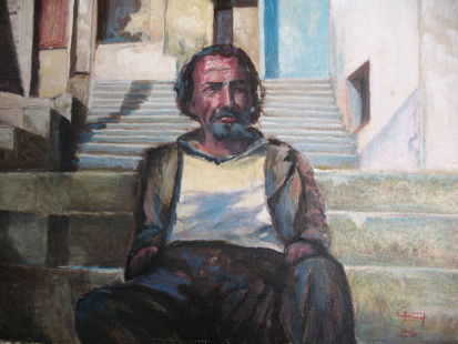 Viejo Feliz Oil Canvas Portrait