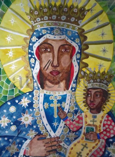 Nuestra Señora de Czestochowa Acuarela Papel Retrato